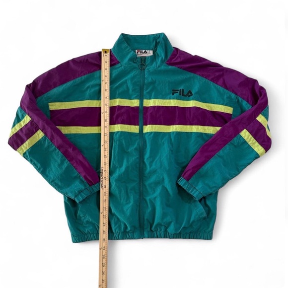 Men’s Vintage Fila Carter Windbreaker Teal Purple and Yellow Stripes Size M - Picture 5 of 7